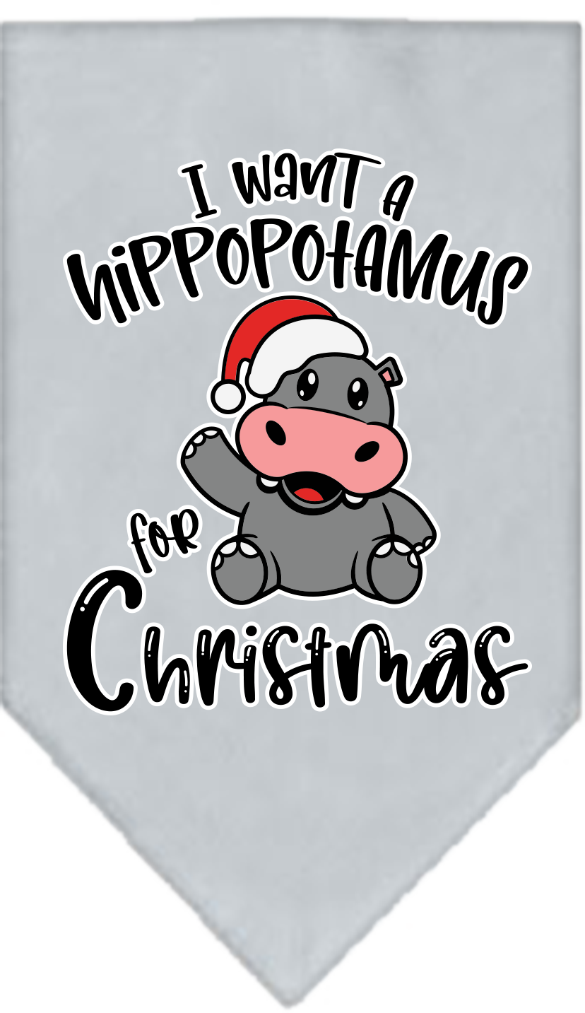 Hippo for Christmas Screen Print Bandana Grey Size Large